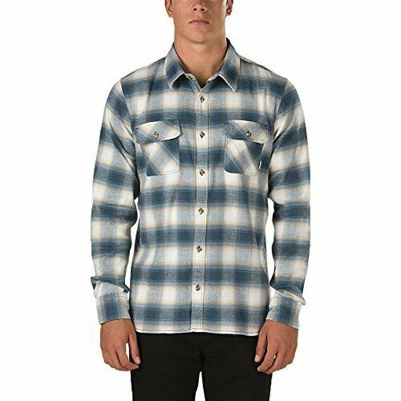 Vans Off The Wall Men's Box Long Sleeve Plaid Flannel Shirt - Navy/Marshmallow - Picture 1 of 1